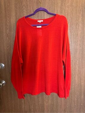 Minnie Rose Bright Red Scoopneck Lightweight Sweater